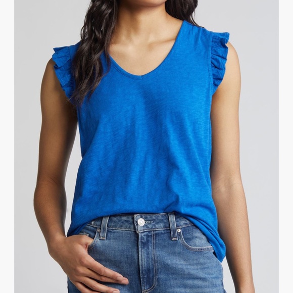 Caslon Tops - Blue Flutter Sleeve Tee Women’s Small Summer Top Casual (Also selling white one)